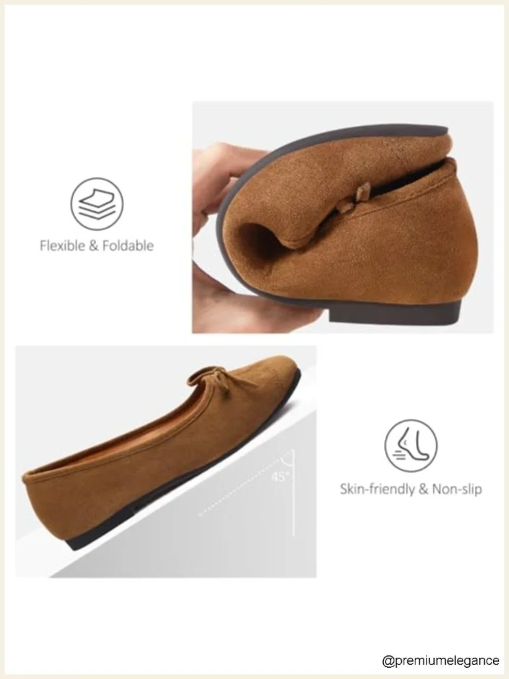 Faux Suede Bow Ballet Flats Cap Toe Slip On Comfort Square Toe Dressy Shoes